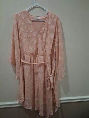 Cato Pale Blush Pink Dot-Textured Wrap Dress